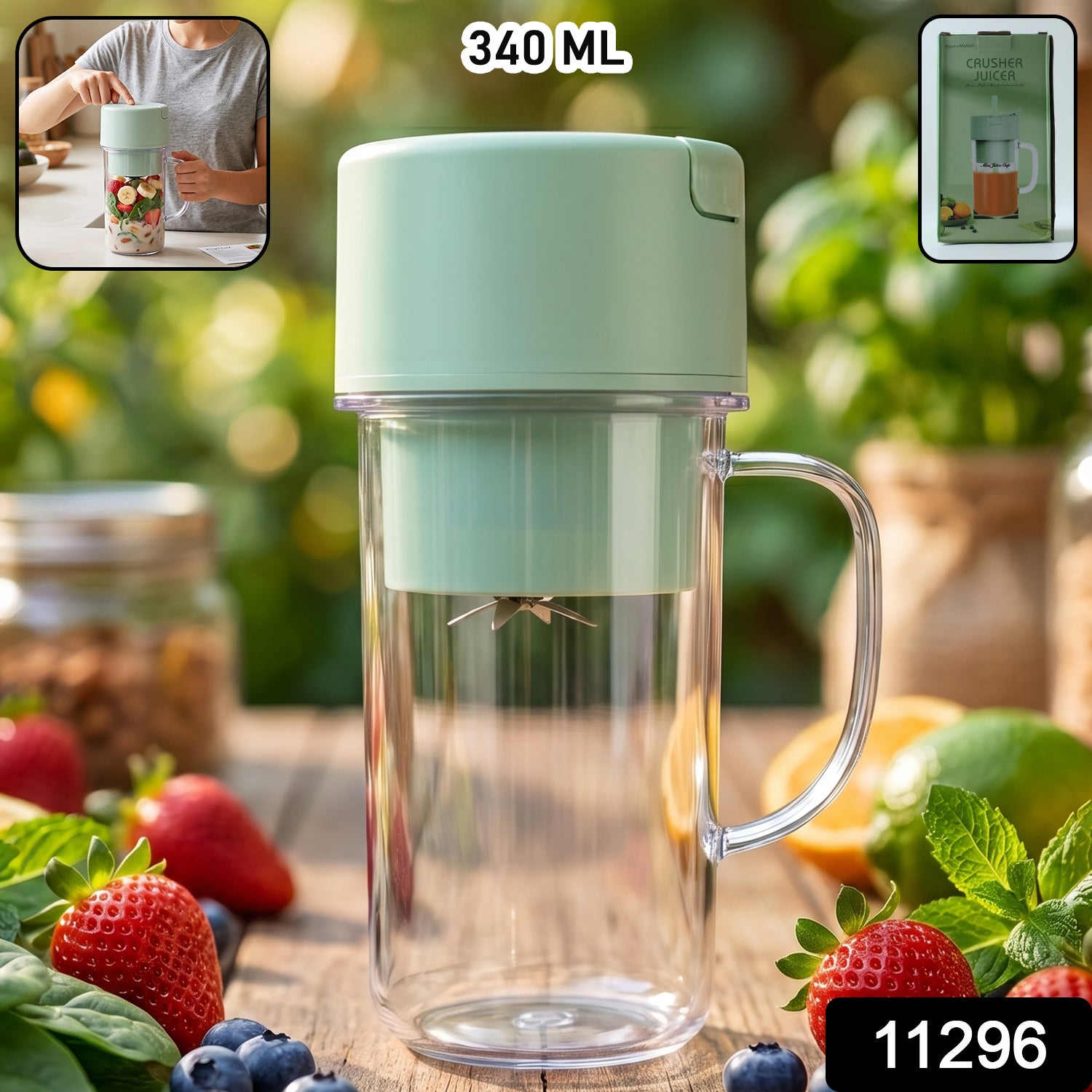 Portable Electric Juicer Mixer Grinder with Handle (1 Pc, 340 ML)