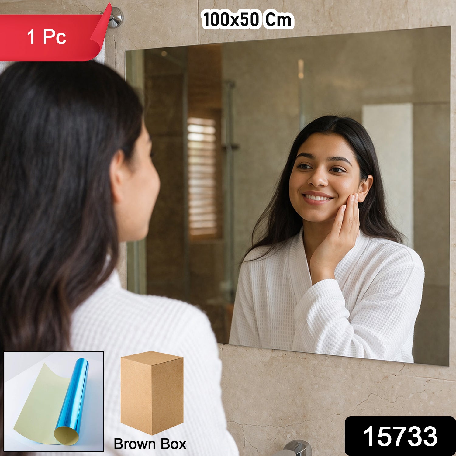 Self Adhesive Wall Mirror Sheet (1 Pc, 100x50 Cm)