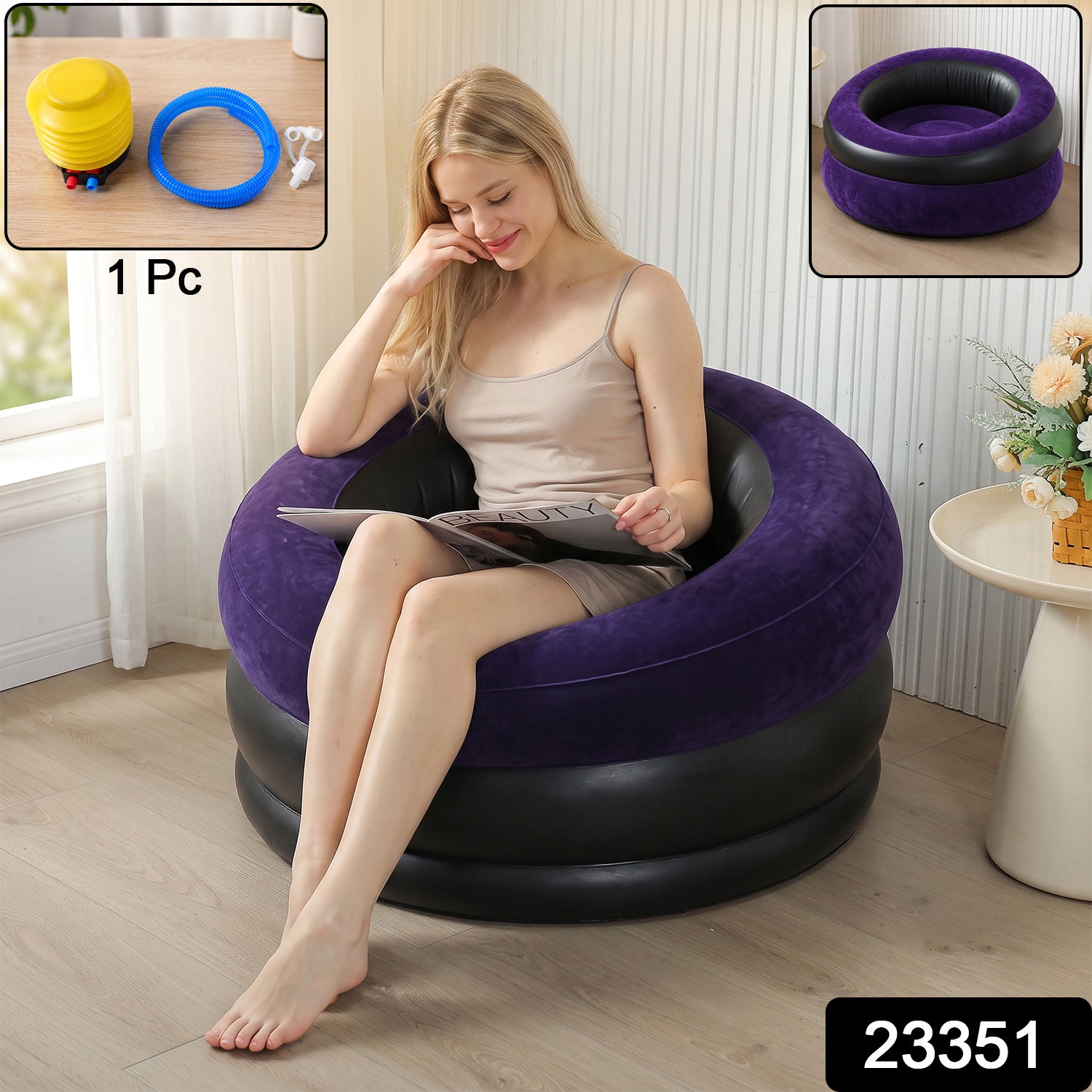 Inflatable Sofa Bed Chair with Foot Pump for Indoor and Outdoor Relaxation (1 Pc)