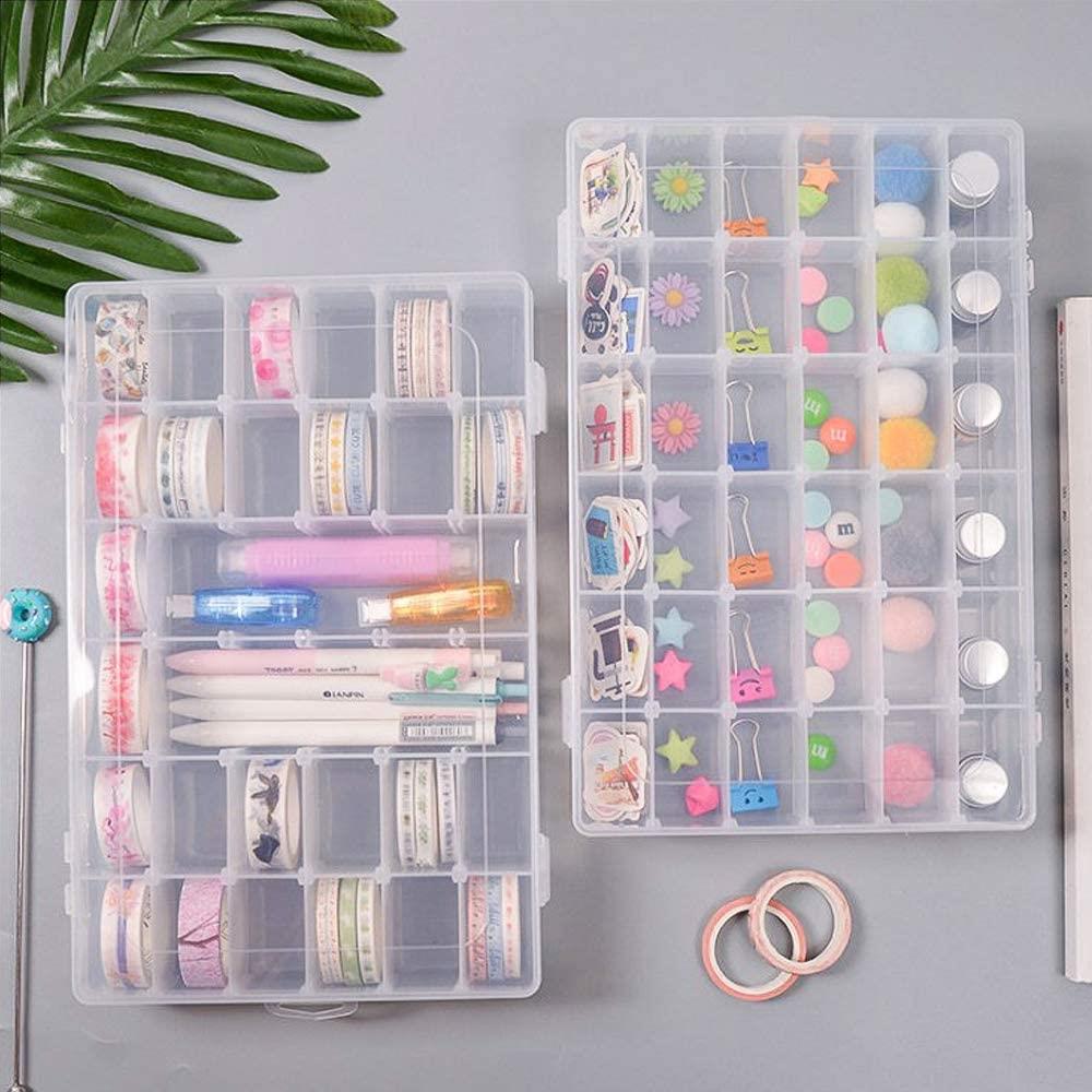 36 Grids Clear Plastic Organizer Box with Adjustable Compartment Dividers, Jewellery Storage Organizer Collection Box (1 pc )