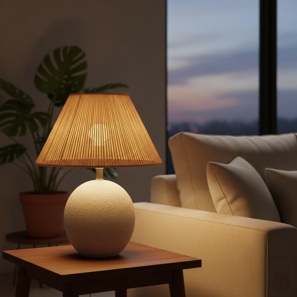 12-Inch Round Handwoven Raffia Lamp Shade – Natural Boho Style