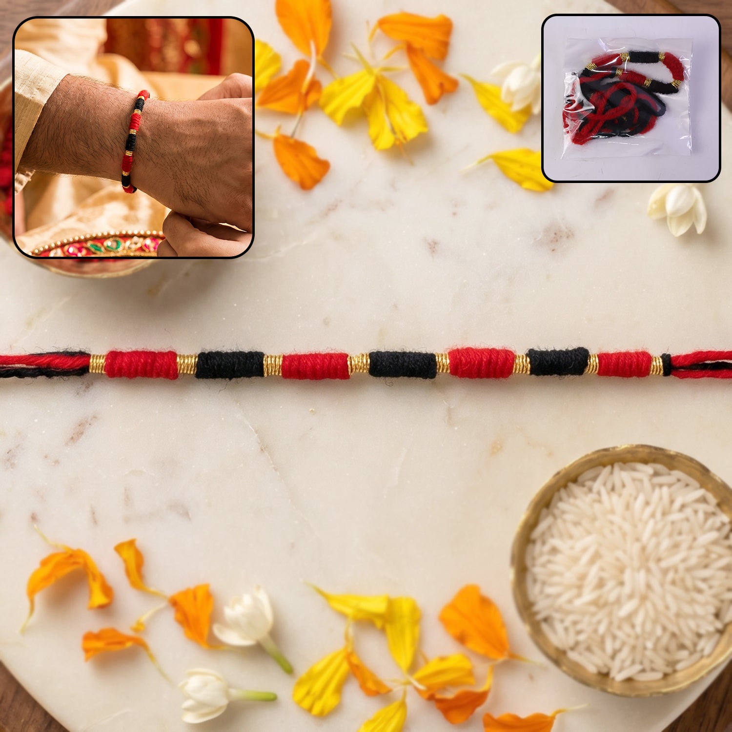 Handmade Black and Red Bracelet Rakhi for Brother (1 Pc)