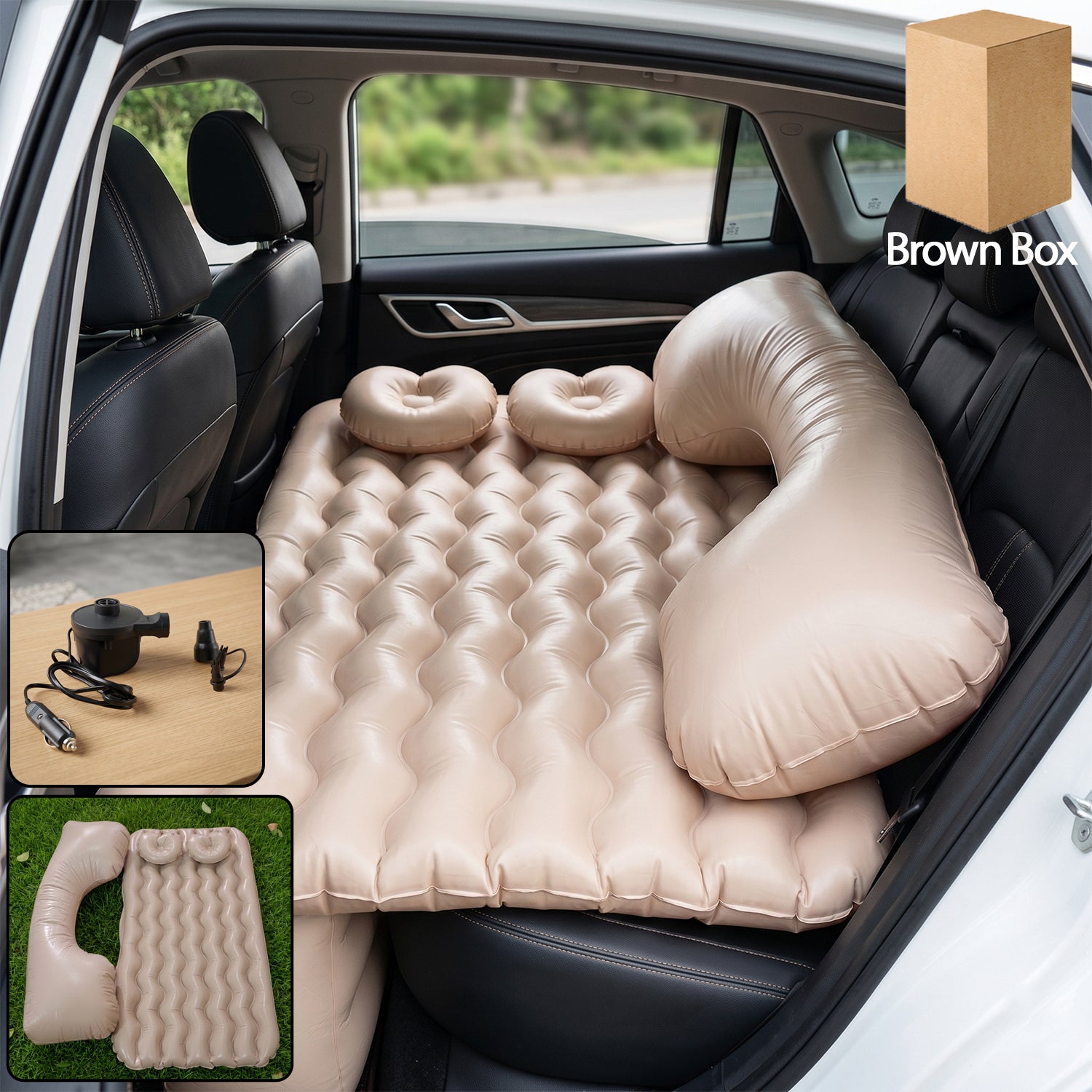 Car Air Mattress Bed Set with Inflatable Pillows and Air Pump for Comfortable Travel Sleeping (1 Set)