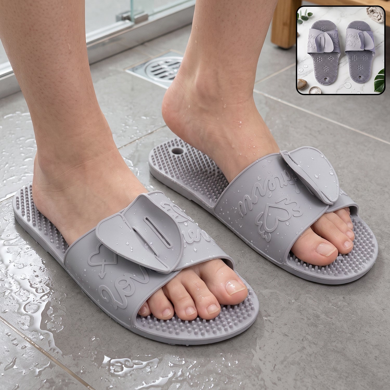 Massage Bath Slippers with Foot Scrubbing Bristles for Daily Bathroom Use